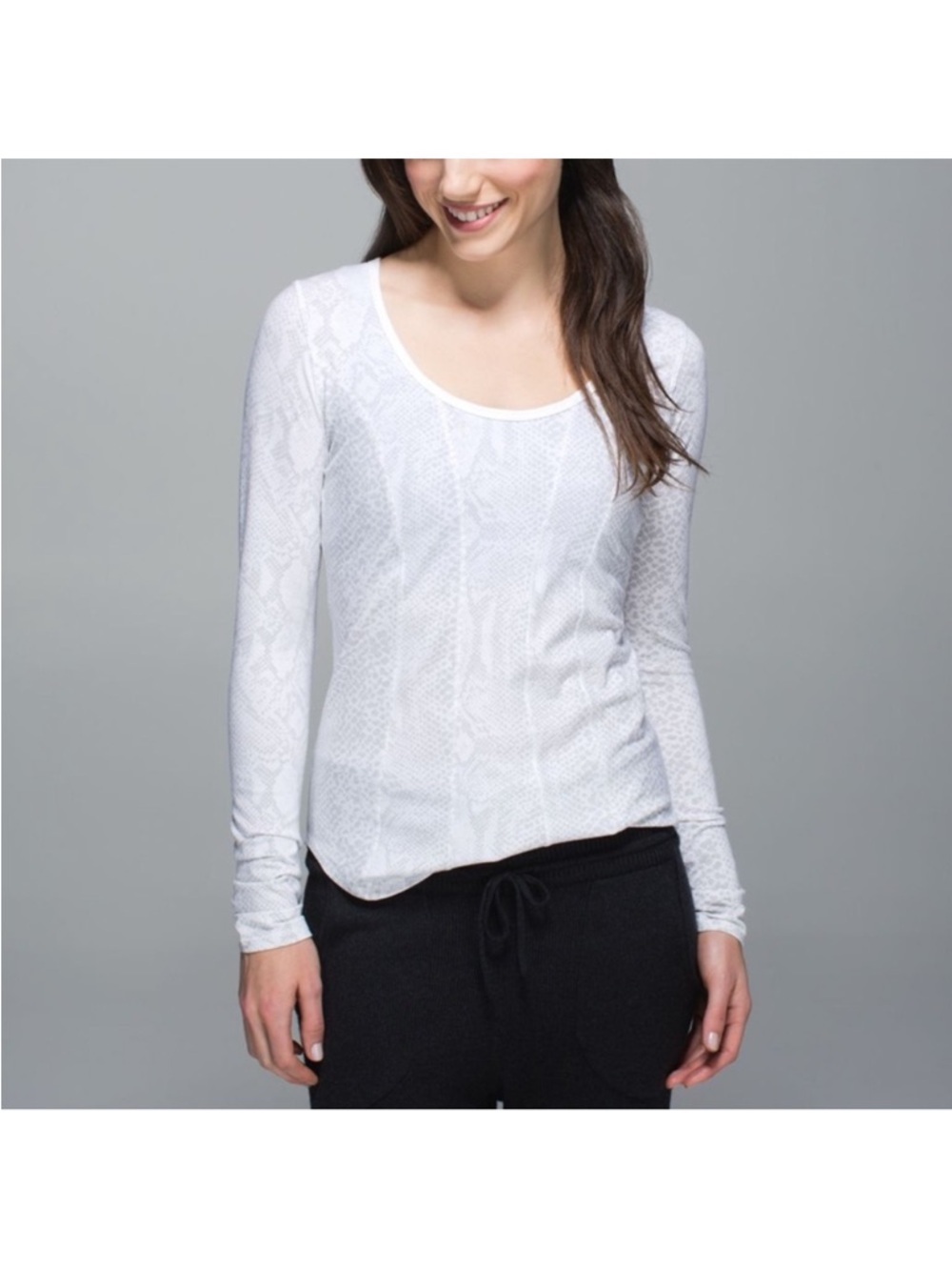 Lululemon Between the Lines Desert Snake White Long Sleeve Scoop Neck Top